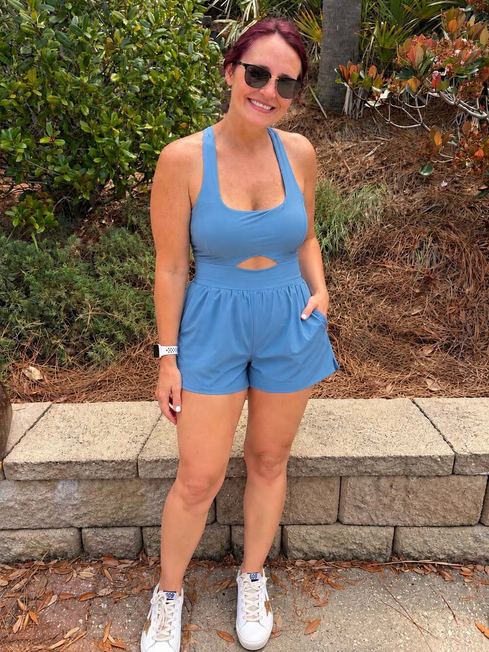 Criss Cross back Cutout Blue Romper Size L